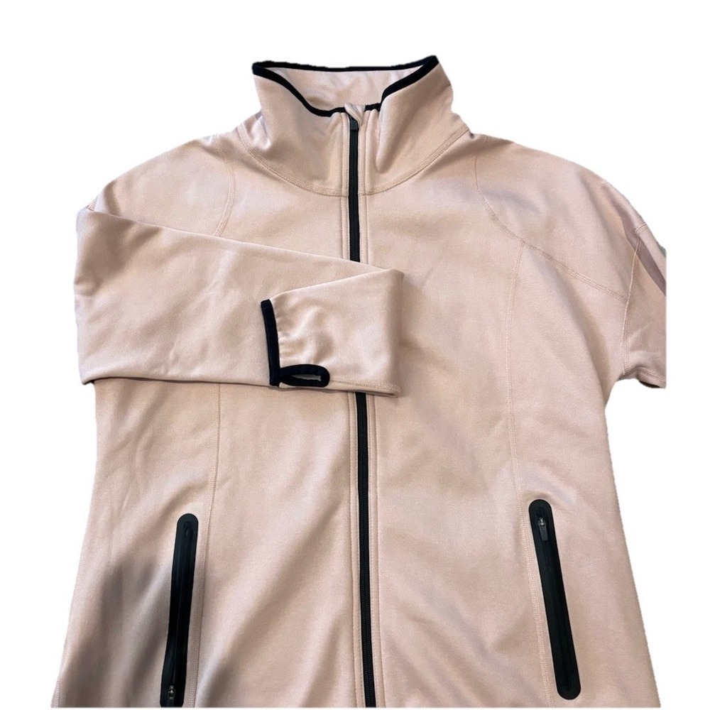 Eddie Bauer‎ Womens L Pink Black Thumb Holes Cosmopolitan Jacket Woven Fleece